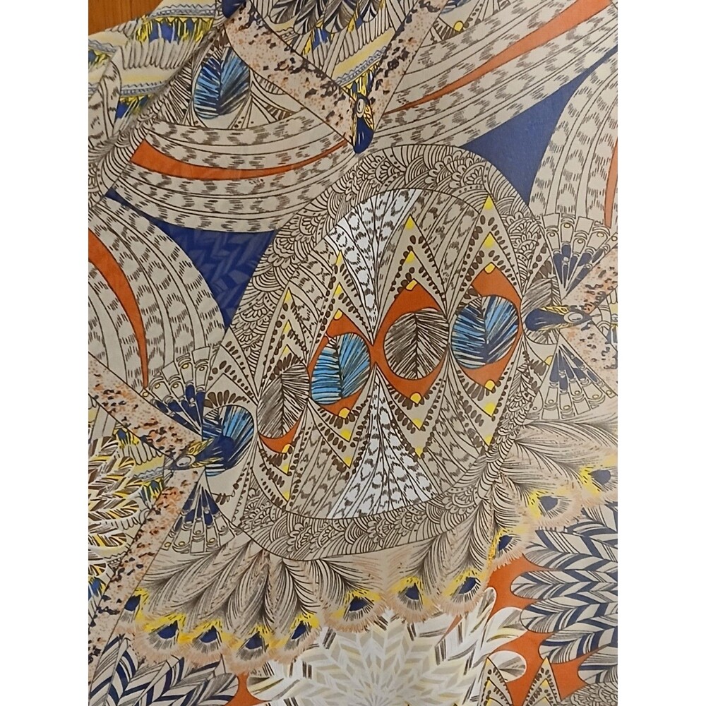 Umgee Boho Feather Print Cover up with pompom sleeves S/M NWOT - Picture 6 of 11